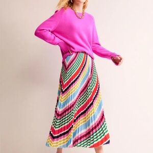Boden Bright Multicolor Stripe Pleated Midi Skirt